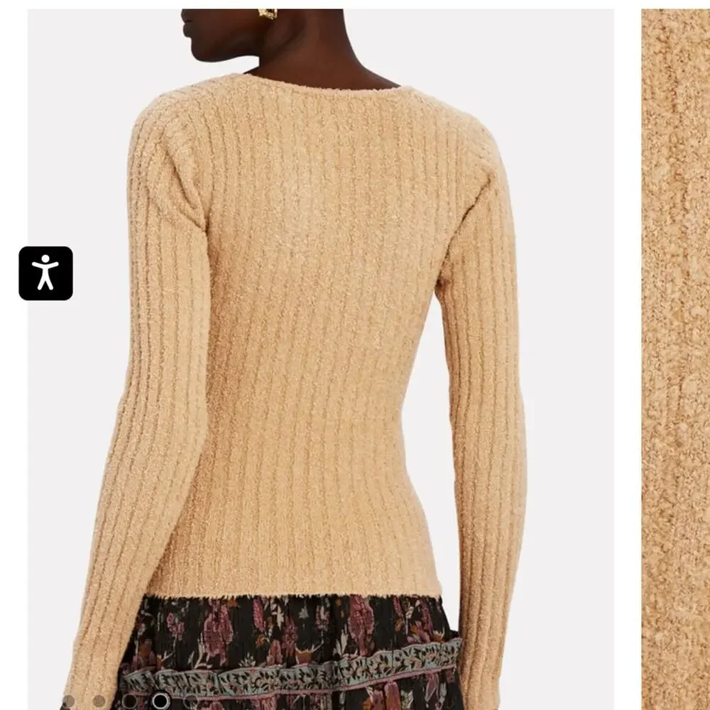 VIKTORIA & WOODS Victory Wool-Blend Chenille Knit Sweeatheart Top Camel Size 1 S